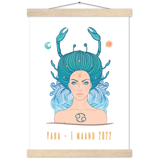 Sterrenbeeld Poster CANCER - KREEFT | Gepersonaliseerd | mat papier poster met houten hanger