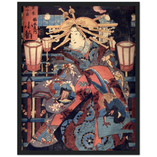 Een ukiyo-e van een kabuki toneelspeler  | poster | mat papier | houten lijst