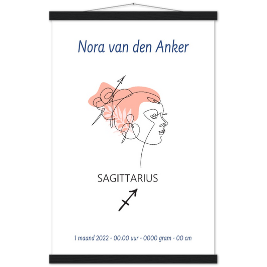 Sterrenbeeld Poster SAGITTARIUS - BOOGSCHUTTER | Gepersonaliseerd | mat papier poster met houten hanger