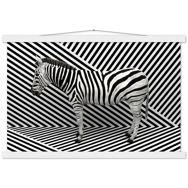 Zoek de Zebra | mat papier poster met houten hanger