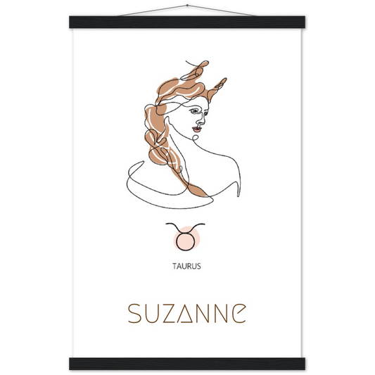 Sterrenbeeld Poster TAURUS - STIER | Gepersonaliseerd | mat papier poster met houten hanger