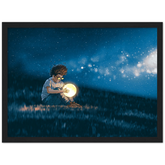 Holding the moon | poster | mat papier | houten lijst
