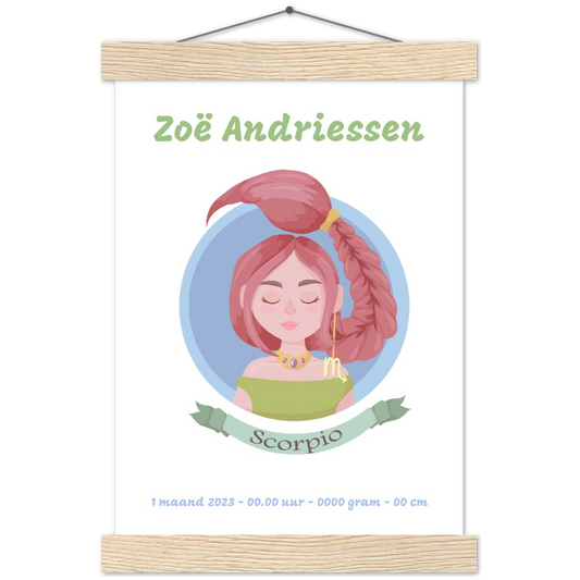 Sterrenbeeld Poster SCORPIO - SCHORPIOEN | Gepersonaliseerd | mat papier poster met houten hanger