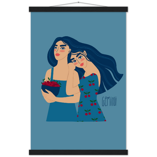 Sterrenbeeld poster GEMINI - TWEELING | mat papier poster met houten hanger