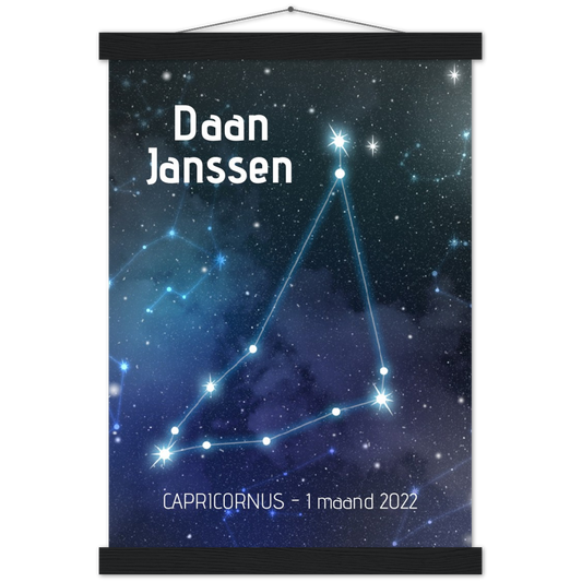 Sterrenbeeld Poster CAPRICORNUS - STEENBOK | Gepersonaliseerd | mat papier poster met houten hanger