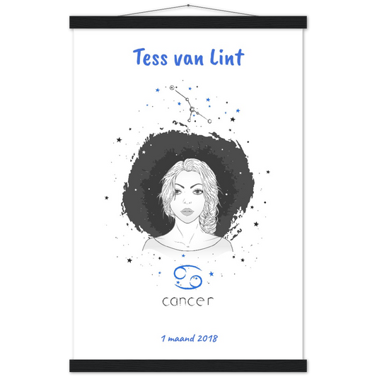 Sterrenbeeld Poster CANCER - KREEFT | Gepersonaliseerd | mat papier poster met houten hanger