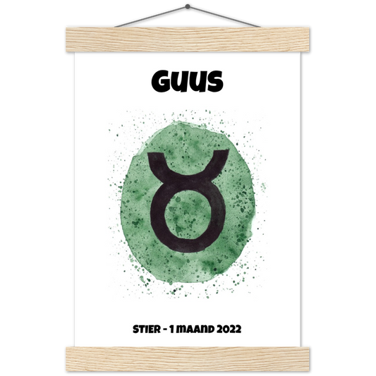 Sterrenbeeld Poster TAURUS - STIER | Gepersonaliseerd | mat papier poster met houten hanger