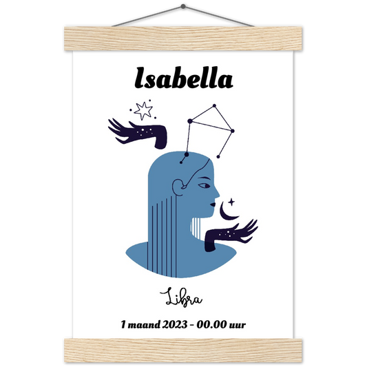Sterrenbeeld Poster LIBRA - WEEGSCHAAL | Gepersonaliseerd | mat papier poster met houten hanger