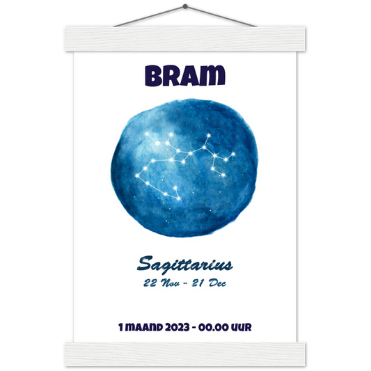 Sterrenbeeld Poster SAGITTARIUS - BOOGSCHUTTER | Gepersonaliseerd | mat papier poster met houten hanger