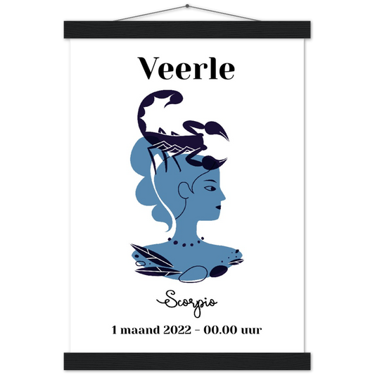Sterrenbeeld Poster SCORPIO - SCHORPIOEN | Gepersonaliseerd | mat papier poster met houten hanger