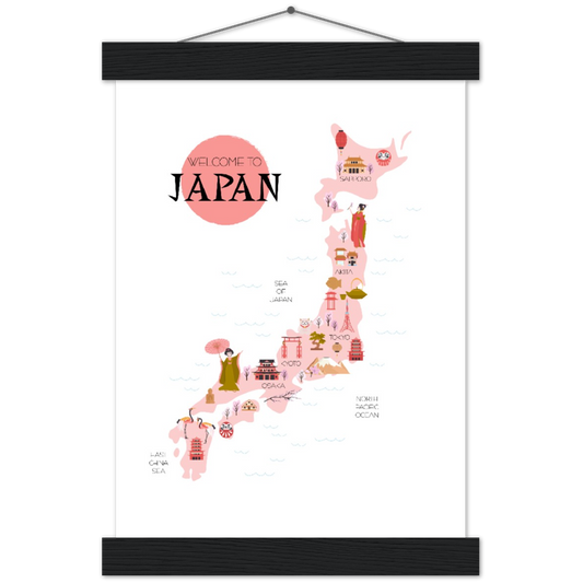 Japan | mat papier poster met houten hanger
