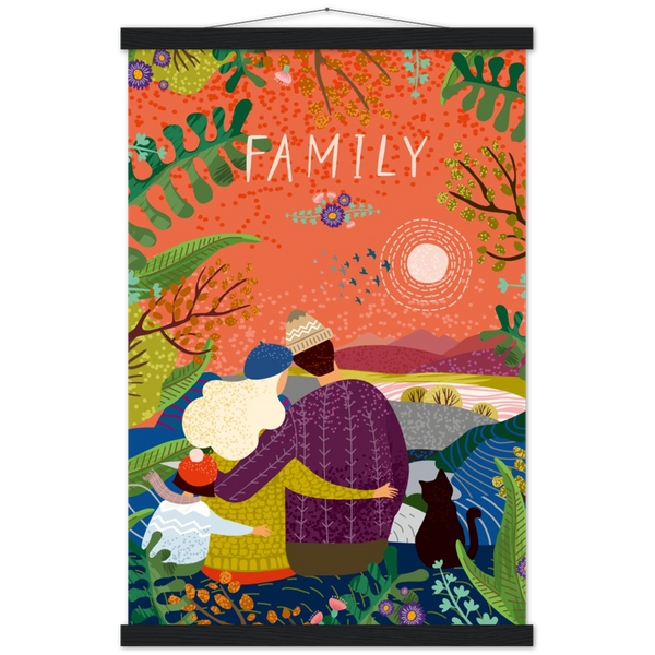 Family | mat papier poster met houten hanger