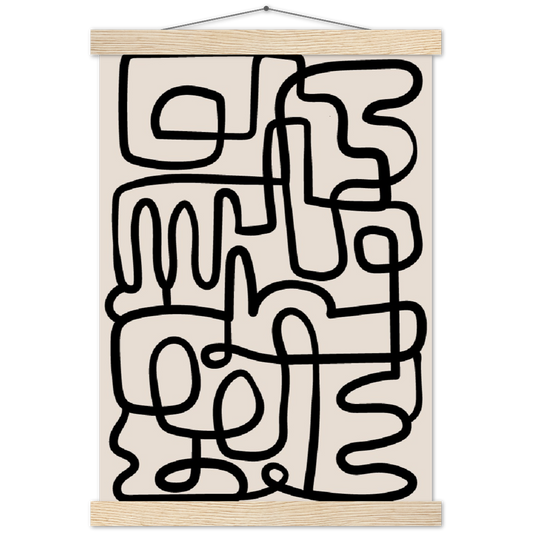 Handwriting - one line art | mat papier poster met houten hanger