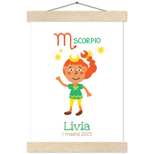 Sterrenbeeld Poster SCORPIO - SCHORPIOEN | Gepersonaliseerd | mat papier poster met houten hanger