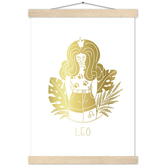 Sterrenbeeld poster LEO - Leeuw | mat papier poster met houten hanger