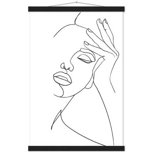 Thinking face - one line art | mat papier poster met houten hanger