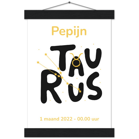 Sterrenbeeld Poster TAURUS - STIER | Gepersonaliseerd | mat papier poster met houten hanger
