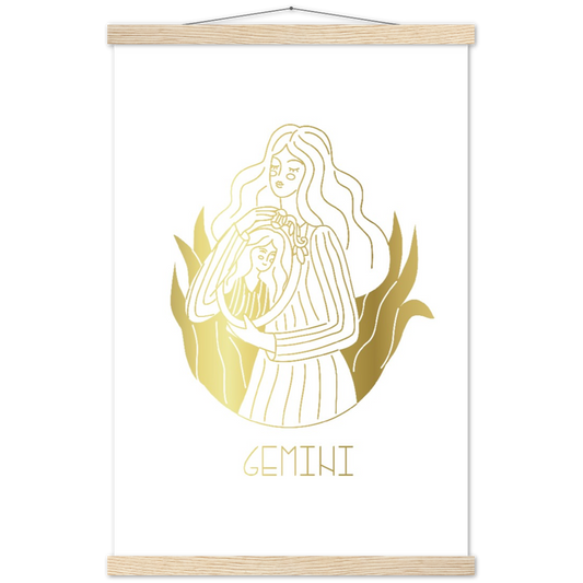 Sterrenbeeld poster GEMINI - TWEELING | mat papier poster met houten hanger