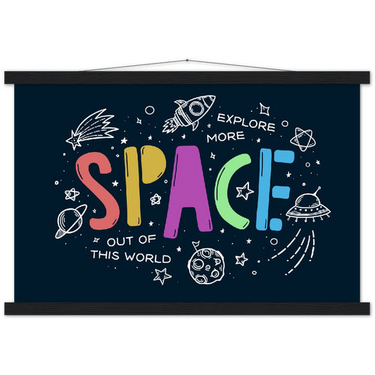 Space, explore more | mat papier poster met houten hanger