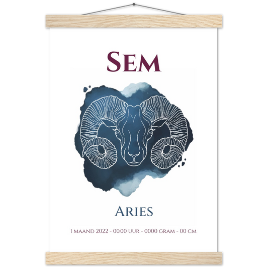 Sterrenbeeld Poster ARIES - RAM | Gepersonaliseerd | mat papier poster met houten hanger