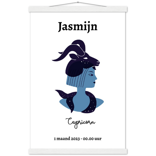 Sterrenbeeld Poster CAPRICORN - STEENBOK | Gepersonaliseerd | mat papier poster met houten hanger