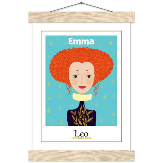 Sterrenbeeld Poster LION - LEEUW | Gepersonaliseerd | mat papier poster met houten hanger