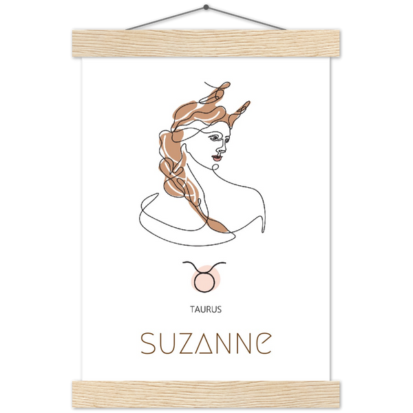 Sterrenbeeld Poster TAURUS - STIER | Gepersonaliseerd | mat papier poster met houten hanger