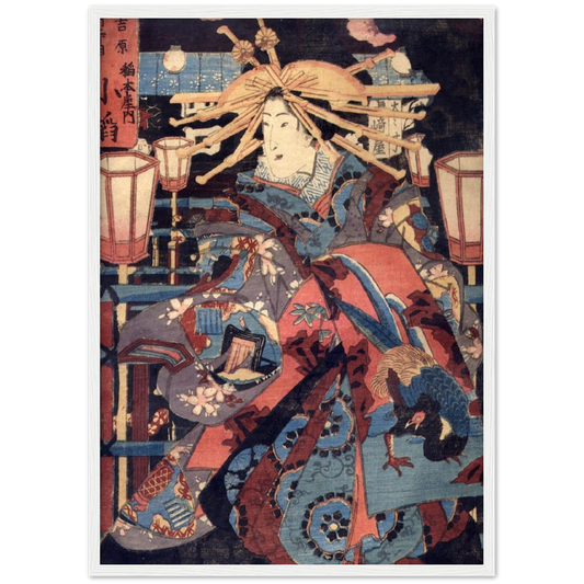 Een ukiyo-e van een kabuki toneelspeler  | poster | mat papier | houten lijst