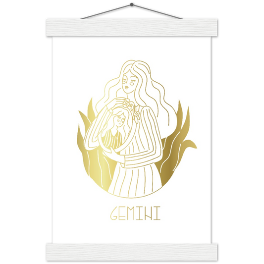 Sterrenbeeld poster GEMINI - TWEELING | mat papier poster met houten hanger