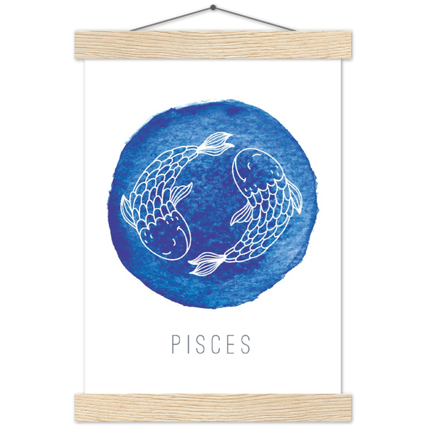 Sterrenbeeld poster PISCES - VISSEN | mat papier poster met houten hanger