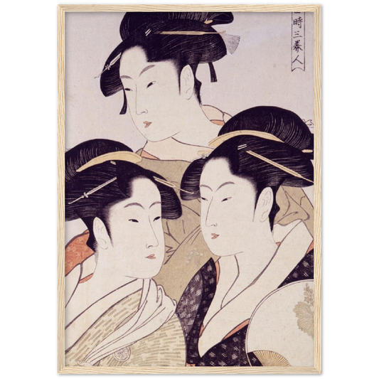 Drie bekende schonen - Kitagawa Utamaro | poster | mat papier | houten lijst