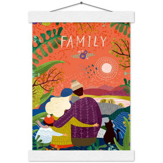 Family | mat papier poster met houten hanger