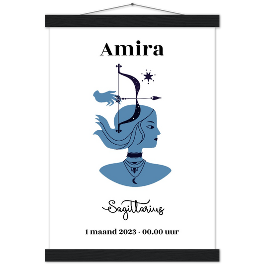 Sterrenbeeld Poster SAGITTARIUS - BOOGSCHUTTER | Gepersonaliseerd | mat papier poster met houten hanger