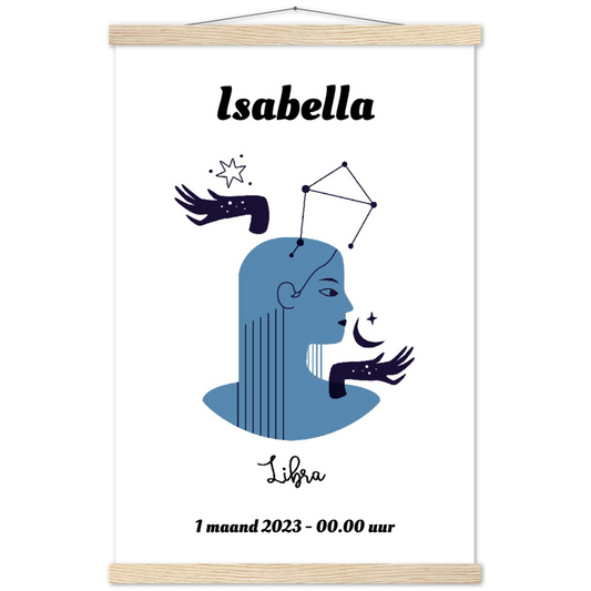 Sterrenbeeld Poster LIBRA - WEEGSCHAAL | Gepersonaliseerd | mat papier poster met houten hanger