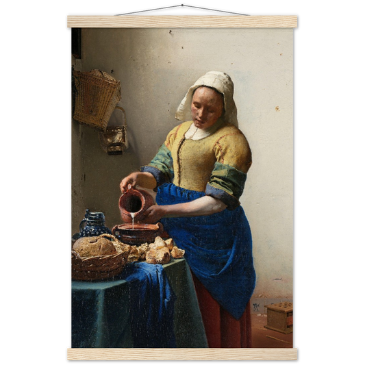Het melkmeisje - Johannes Vermeer | mat papier poster met houten hanger