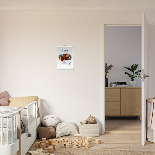Sterrenbeeld Poster ARIES - RAM | Gepersonaliseerd | mat papier poster met houten hanger