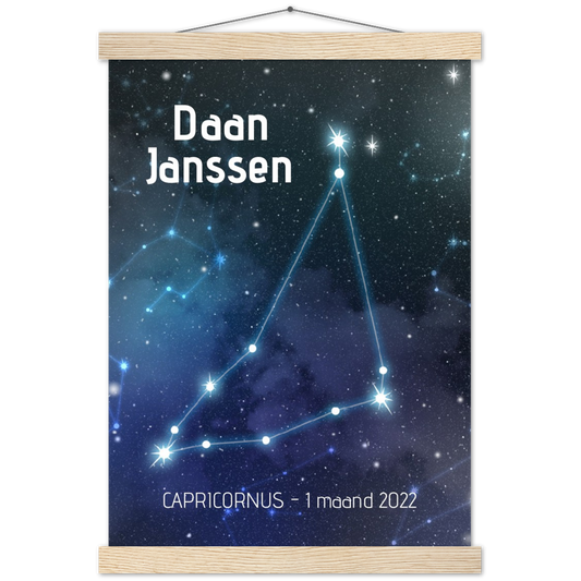 Sterrenbeeld Poster CAPRICORNUS - STEENBOK | Gepersonaliseerd | mat papier poster met houten hanger