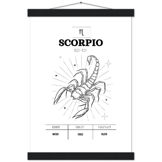 Sterrenbeeld poster SCORPIO - Schorpioen | mat papier poster met houten hanger