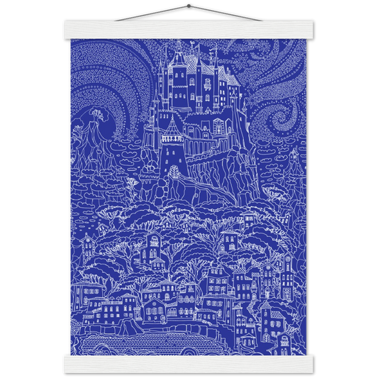 The Blue Castle | mat papier poster met houten hanger