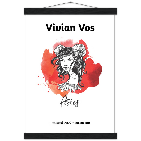 Sterrenbeeld Poster ARIES - RAM | Gepersonaliseerd | mat papier poster met houten hanger