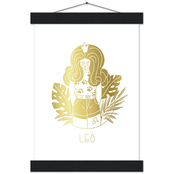 Sterrenbeeld poster LEO - Leeuw | mat papier poster met houten hanger