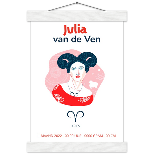 Sterrenbeeld poster ARIES - RAM | Geboorteposter | Gepersonaliseerd | mat papier poster met houten hanger