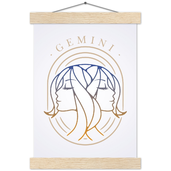Sterrenbeeld poster GEMINI - TWEELING | mat papier poster met houten hanger