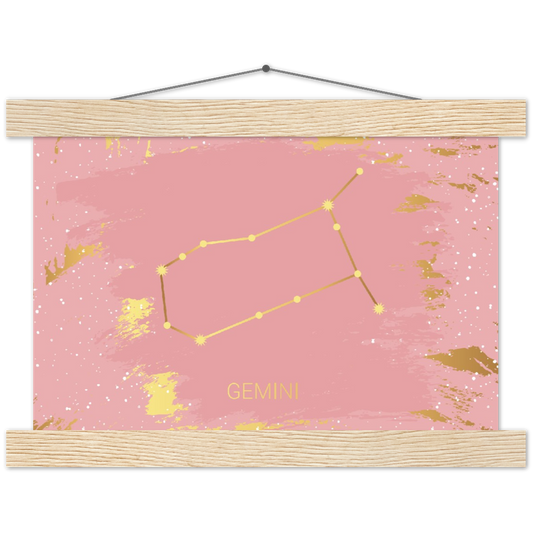 Sterrenbeeld Poster GEMINI - TWEELING | mat papier poster met houten hanger