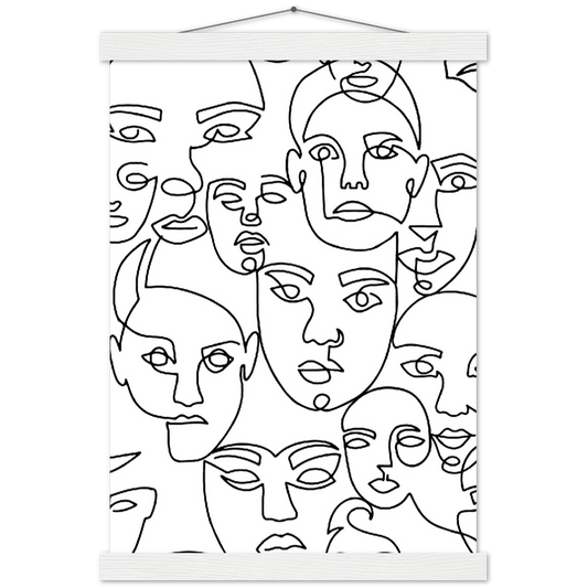 Faces - one line art | mat papier poster met houten hanger
