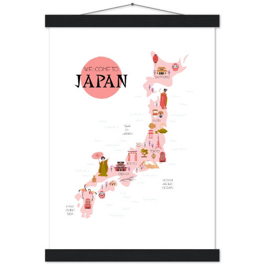 Japan | mat papier poster met houten hanger