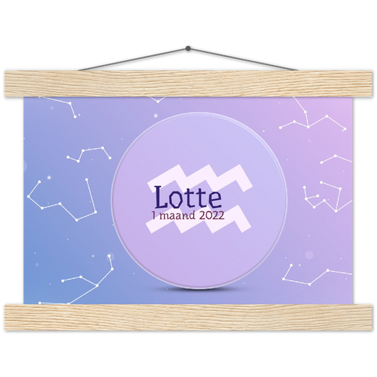 Sterrenbeeld Poster AQUARIUS - WATERMAN | Gepersonaliseerd | mat papier poster met houten hanger