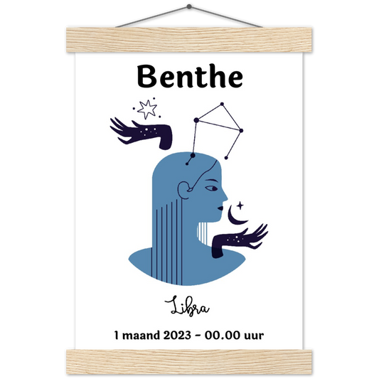 Sterrenbeeld Poster LIBRA - WEEGSCHAAL | Gepersonaliseerd | mat papier poster met houten hanger