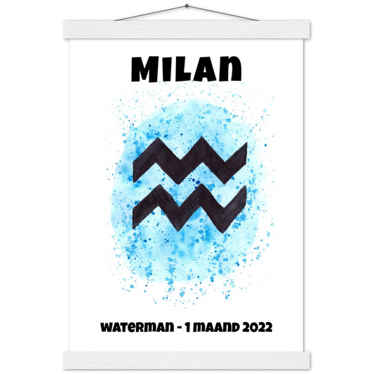 Sterrenbeeld Poster AQUARIUS - WATERMAN | Gepersonaliseerd | mat papier poster met houten hanger