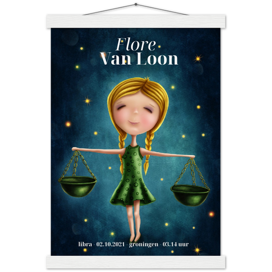 Sterrenbeeld poster LIBRA - WEEGSCHAAL | Geboorteposter | Gepersonaliseerd | mat papier poster met houten hanger